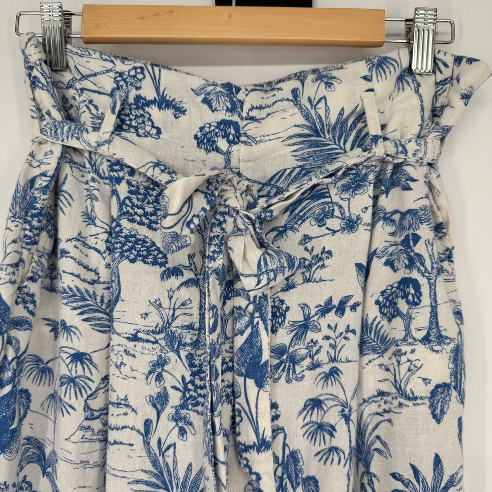 Nicole Miller Linen Blend Wide Leg Pants Women L Blue Toile Coastal Beach Preppy - Picture 3 of 15